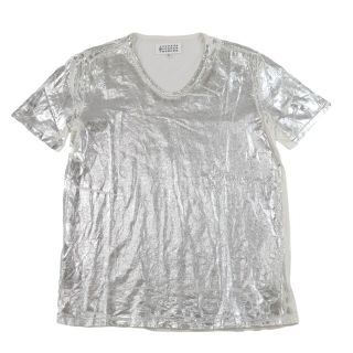 マルタンマルジェラ(Maison Martin Margiela)のメゾンマルタンマルジェラ メタリックプリント半袖Tシャツ メンズ シルバー 白 48 ダメージ加工 Maison Martin Margiela(Tシャツ/カットソー(半袖/袖なし))