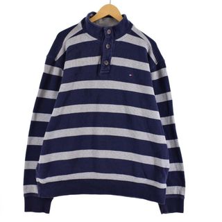 トミーヒルフィガー(TOMMY HILFIGER)の古着 トミーヒルフィガー TOMMY HILFIGER 襟無し 長袖 ボーダー ニットポロシャツ メンズXL /eaa319325(ポロシャツ)