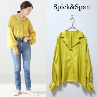 スピックアンドスパン(Spick & Span)のSpick&Span ヴィンテージサテンフリルカラーブラウス 日本製 イエロー(シャツ/ブラウス(長袖/七分))