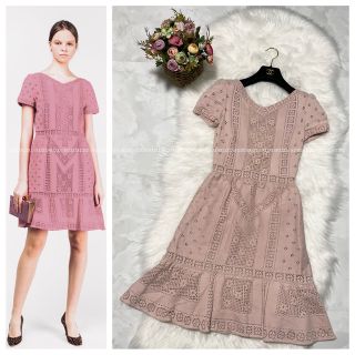 ヴァレンティノ(VALENTINO)の本物 美品 ヴァレンティノ 最高級ライン 花柄 レース 半袖 ワンピース 38(ひざ丈ワンピース)