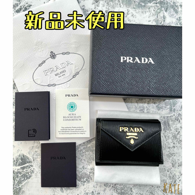 新作人気 PRADA プラダ コンパクトウォレット 三つ折り財布 ブラック