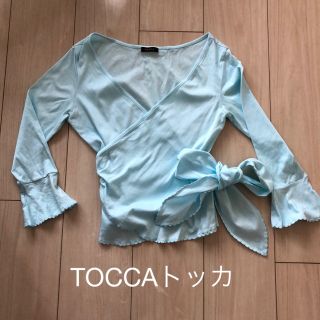 トッカ(TOCCA)のTOCCAトッカ　カシュクール　ペールブルー　7部袖　Sサイズ　１回着用(Tシャツ(長袖/七分))