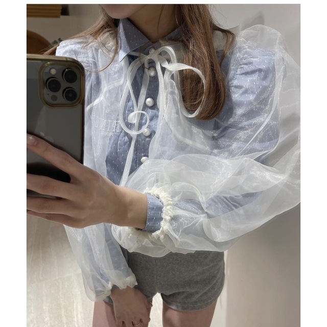 épine - epine gather ribbon volume sleeve blouseの通販 by