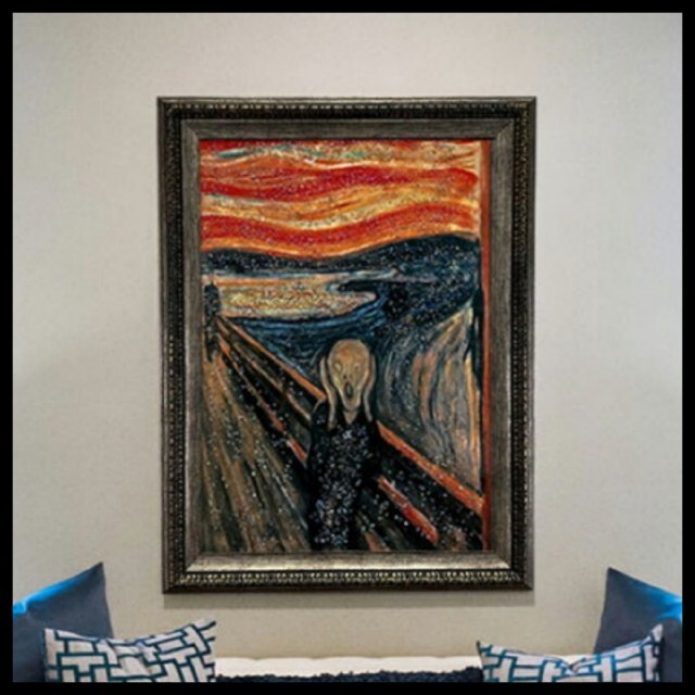 輸入雑貨 天然石 『ムンクの叫び』 クリスタルアート 絵画 水晶絵 宝石