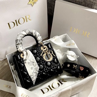 クリスチャンディオール(Christian Dior)のDior lady dior レディディオール　ブラック　黒(ハンドバッグ)