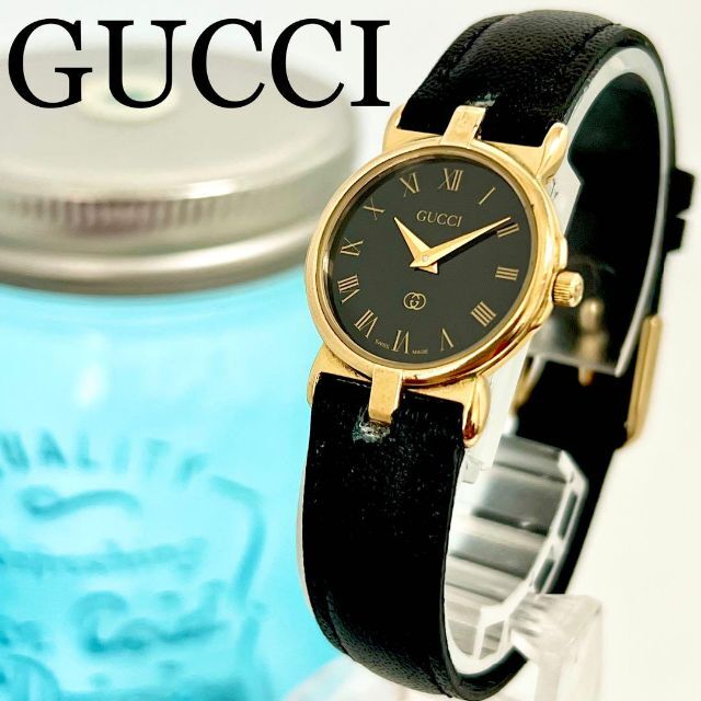 481 GUCCI グッチ時計 レディース腕時計 新品ベルト ブラック ゴールド-