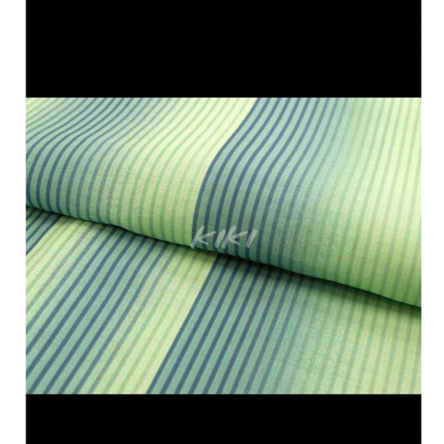 夏着物Lサイズ 緑 縞 きもの 黄色 紗 小紋 レディース 紗　裄丈　68cm レディースの水着/浴衣(着物)の商品写真