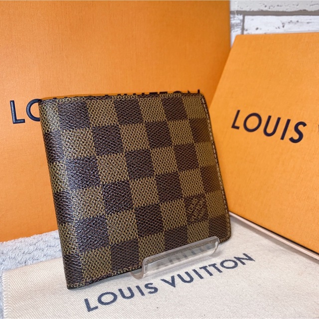 LOUIS VUITTON(ルイヴィトン)の【美品】 ルイヴィトン ポルトフォイユ マルコ ダミエ エベヌ 2つ折り財布 レディースのファッション小物(財布)の商品写真