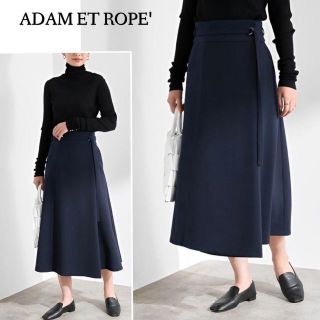 アダムエロぺ(Adam et Rope')の落ち感シルエット♪　ラップ風フレアスカート　M　ネイビー(ロングスカート)