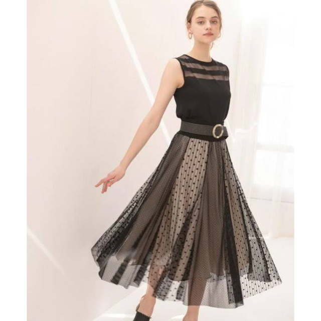 And Couture(アンドクチュール)の【And couture】チュールドットミックスロングスカート レディースのスカート(ロングスカート)の商品写真