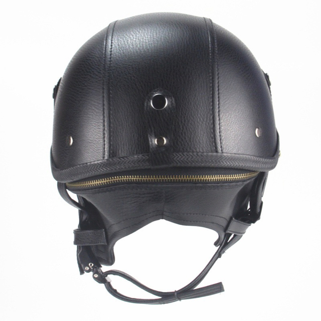 レザー調ハーフヘルメット 黒ハーレーバイクヘルメット 半帽子半キャップ　新品約750gインナー内装