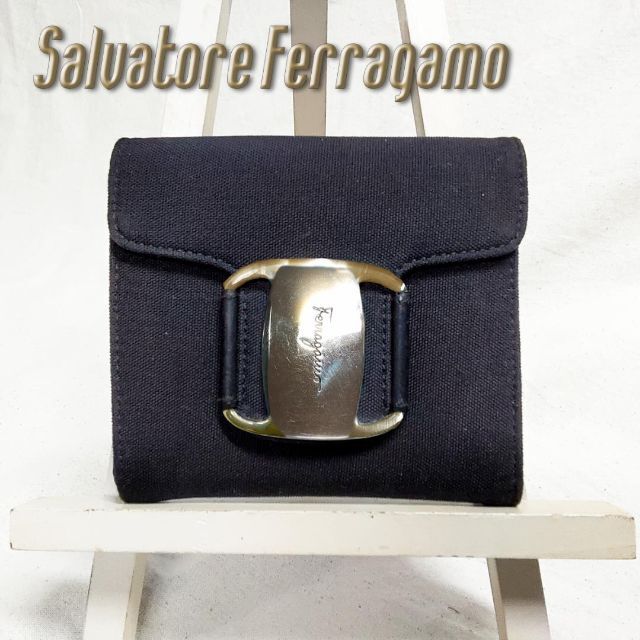 30%OFF SALE セール 良品 フェラガモ Ferragamo 折り財布 ヴァラ