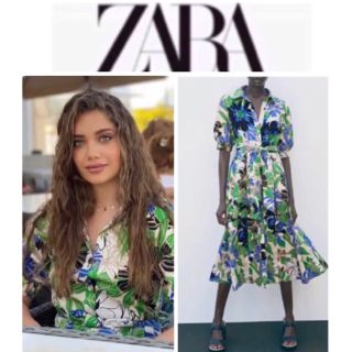 ザラ(ZARA)の【S・Mの方に★小顔効果★大人の花柄】ザラ　フィットアンドフレア　ワンピース(ロングワンピース/マキシワンピース)