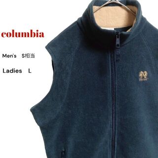 コロンビア(Columbia)の90S 超レア　コロンビアフリースベスト　ネイビー系　刺繍ロゴ　レディースL(ベスト/ジレ)