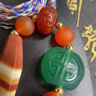 開光済」良品! 天然メノウ 玉髓 至純 ミニ天珠 多福多宝ネックレス