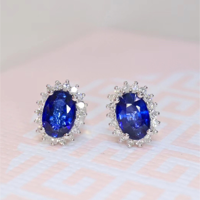 天然 ロイヤル ブルーサファイア ダイヤ ピアス1.28ct k18 f