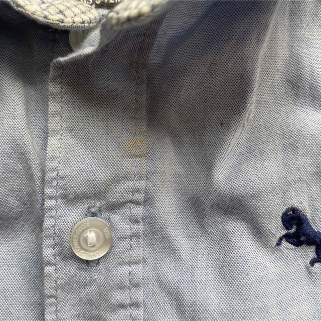 H&M(エイチアンドエム)のH&M ブルーシャツ　チェック肘当て　80 シミあり　 キッズ/ベビー/マタニティのベビー服(~85cm)(シャツ/カットソー)の商品写真