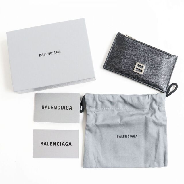 Balenciaga(バレンシアガ)の美品●BALENCIAGA バレンシアガ 637371 レザー HOURGLASS Bロゴ金具付き ロングコインケース/カードホルダー ブラック イタリア製 メンズのファッション小物(コインケース/小銭入れ)の商品写真