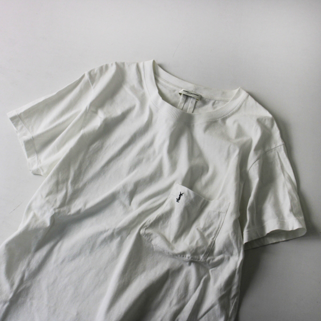 Saint Laurent PARIS サンローラン パリ カサンドラロゴ刺繍 胸ポケットTシャツ XS/ホワイト 白 トップス【2400013233415】