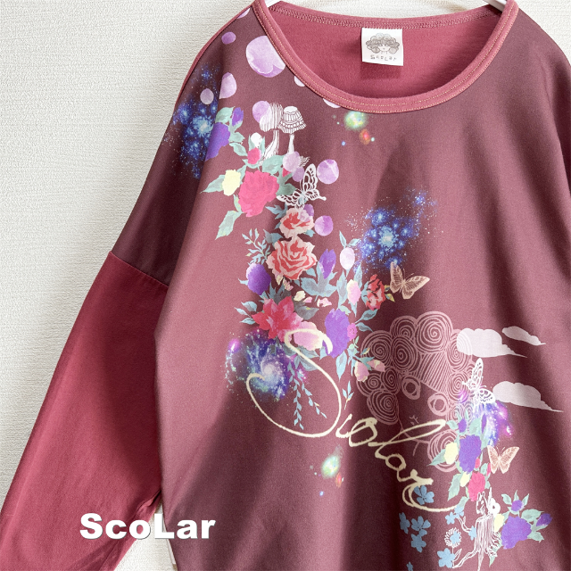 ScoLar(スカラー)の【ScoLar】スカラー コンビスリーブ ボタニカル柄 ビックカットソー レディースのトップス(カットソー(長袖/七分))の商品写真