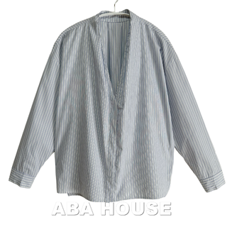 アバハウス(ABAHOUSE)の【ABAHOUSE】アバハウス ストライプ センタープリーツ ノーカラー シャツ(シャツ/ブラウス(長袖/七分))