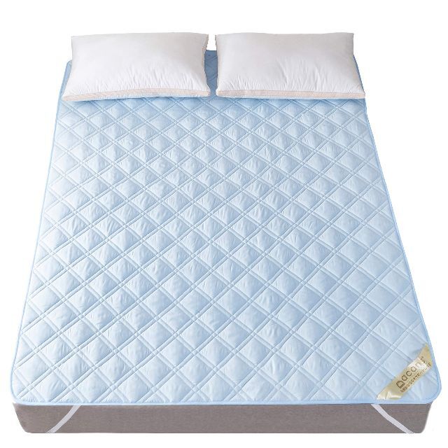 【色: ライトブルー】ベッドパッド・敷きパッド 綿100% 丸洗いOK 防ダニ