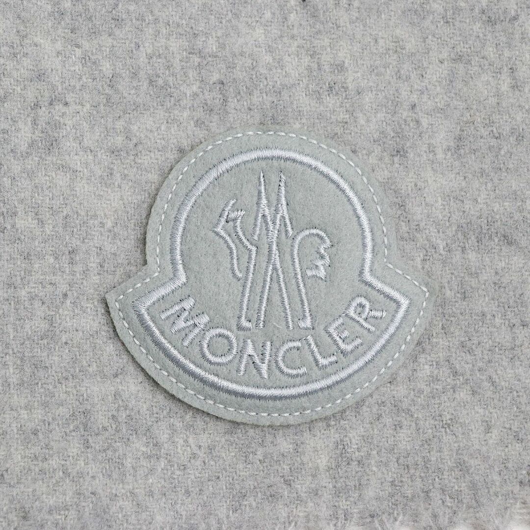 美品◆2019年製 MONCLER モンクレール SCIARPA デカロゴワッペン フリンジ ウール100％ マフラー/ストール グレー UNI イタリア製 正規品 3