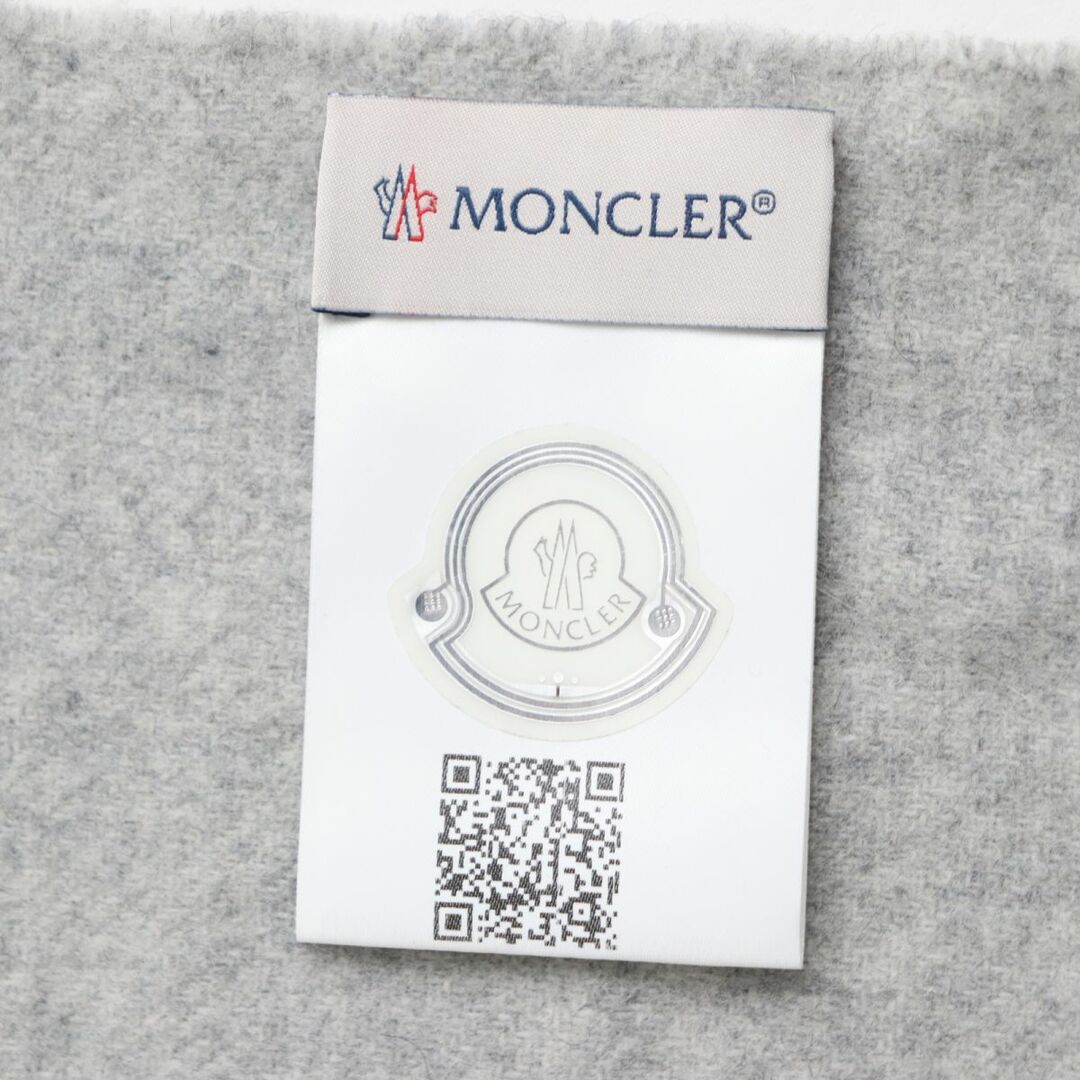 美品◆2019年製 MONCLER モンクレール SCIARPA デカロゴワッペン フリンジ ウール100％ マフラー/ストール グレー UNI イタリア製 正規品 6