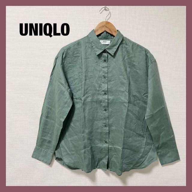 UNIQLO(ユニクロ)の専用　UNIQLO ユニクロ　プレミアムリネンシャツ　くすみグリーン　M レディースのトップス(シャツ/ブラウス(長袖/七分))の商品写真