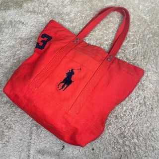 ポロラルフローレン(POLO RALPH LAUREN)の【希少】ラルフローレン　超大型キャンバス　トートバッグ　ビッグポニー　オレンジ(トートバッグ)