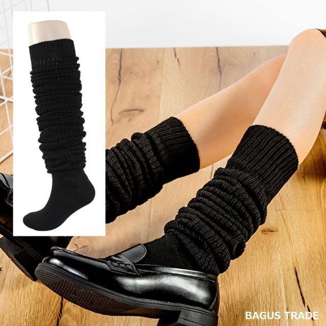 ３足セット ルーズソックス 厚手 靴下 女子高生 40cm カラー 黒 レディースのファッション小物(ネックウォーマー)の商品写真