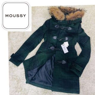 新品未使用】moussy マウジー ウールダッフルコート 緑チェック○素材