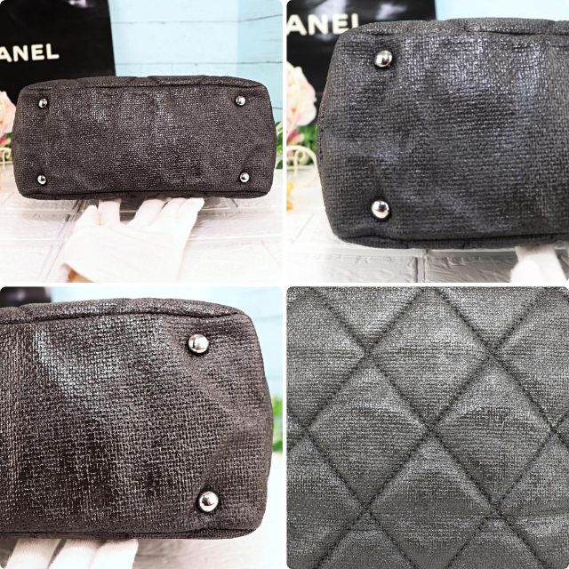 CHANEL パリビアリッツ スクエア トートバッグ 黒 ロゴ金具