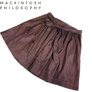 マッキントッシュフィロソフィー(MACKINTOSH PHILOSOPHY)の【美品】マッキントッシュフィロソフィー　ひざ丈スカート　リボンスカート　ブラウン(ひざ丈スカート)