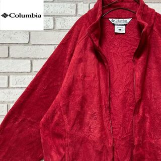コロンビア(Columbia)の海外古着 Columbia フリースジャケット ロゴ刺繍 レッド レディースL(その他)