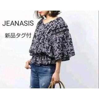 ジーナシス(JEANASIS)の新品タグ付　JEANASIS　ジーナシス　フラワーレースブラウス　花柄　ブラック(シャツ/ブラウス(半袖/袖なし))