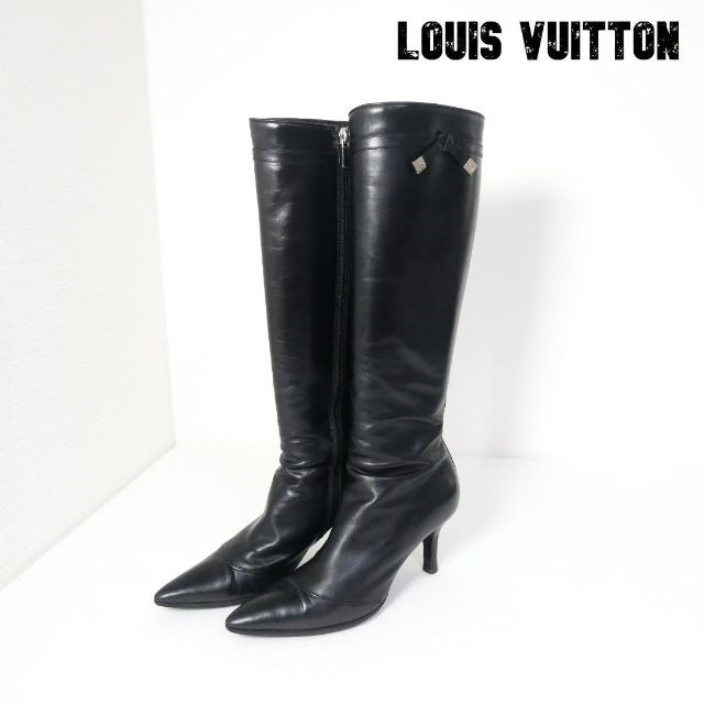 良品 LOUIS VUITTON キューブ ロゴ レザー ロングブーツ 男女兼用 www