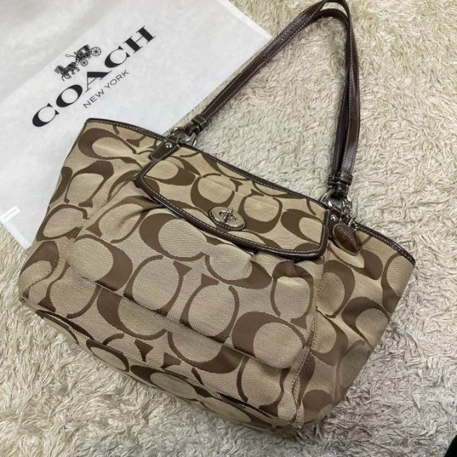 COACH コーチ トートバッグ　ハンドバッグ　シグネチャー　レザー　茶