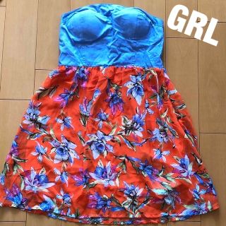 グレイル(GRL)のお値下げ！[新品・未使用]GRL チューブトップワンピース  花柄　シフォン　M(ミニワンピース)