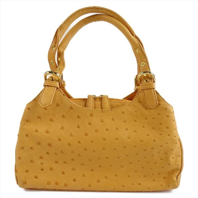 美品 オーストリッチ ハンドバッグ キャメル オレンジ フォーマル ミニバッグ レディースのバッグ(ハンドバッグ)の商品写真