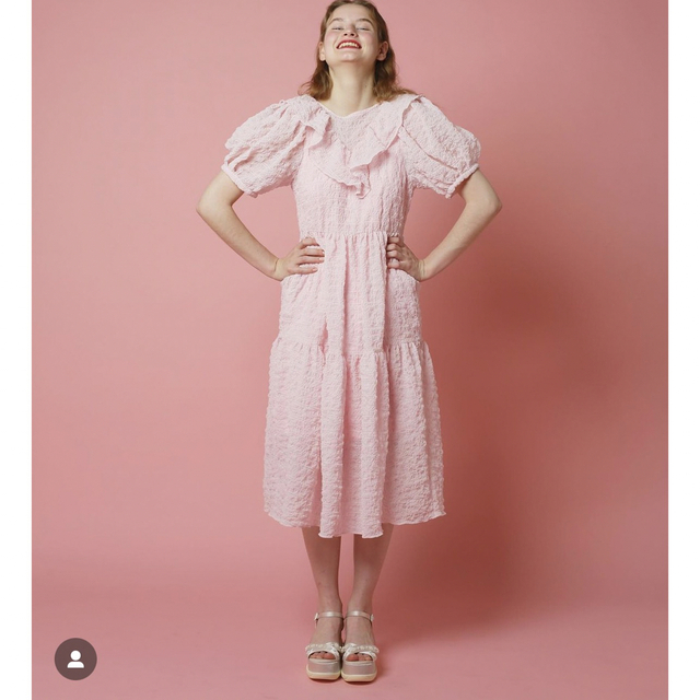 Honey mi Honey(ハニーミーハニー)のwaffle chiffon frill one-piece ハニーミーハニー レディースのワンピース(ひざ丈ワンピース)の商品写真