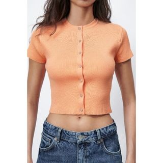 ザラ(ZARA)のZARA　ビジューボタン　ニットカーディガン　Mサイズ(カーディガン)