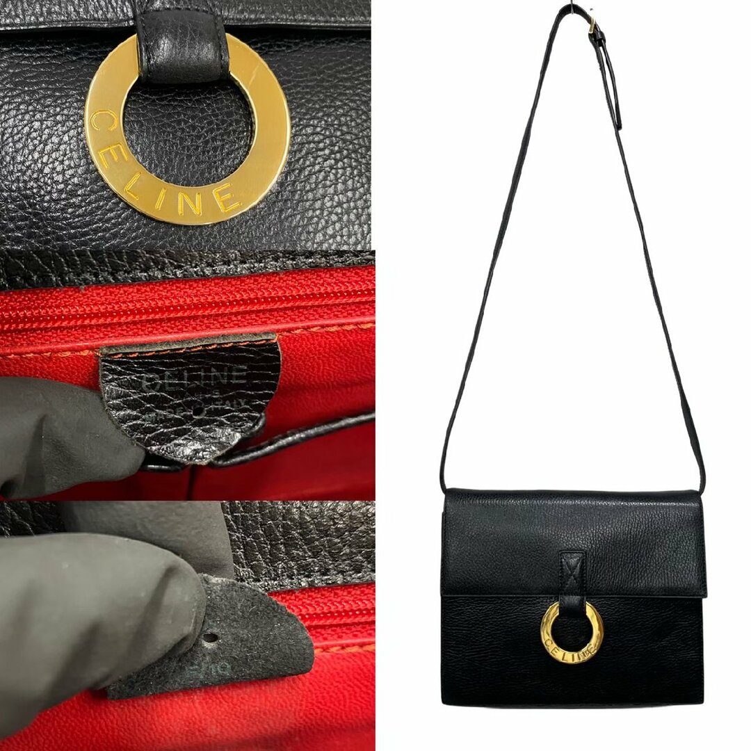 celine - 極 美品 CELINE セリーヌ サークル ロゴ 金具 レザー 本革