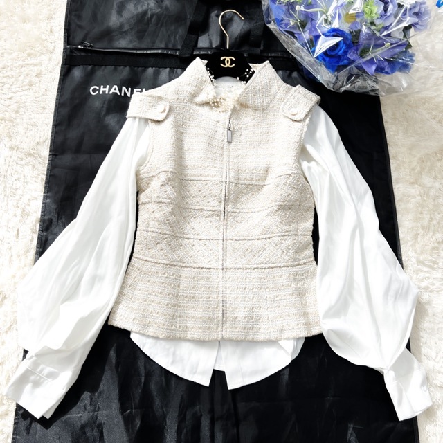 美品 CHANEL シャネル ツイード パール調 ボタン ジャケット ベスト
