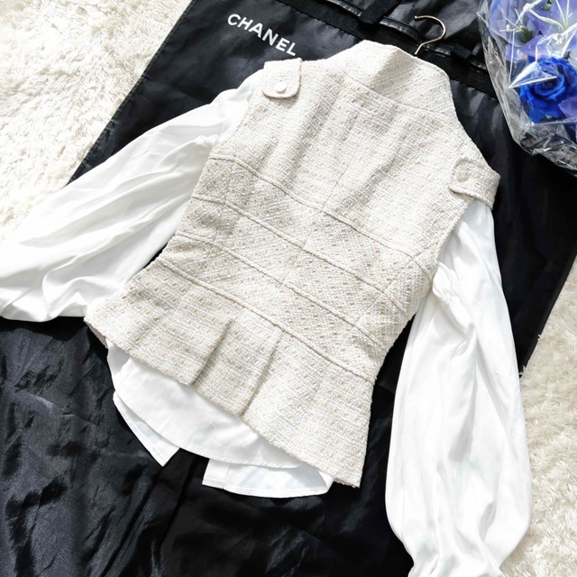 美品 CHANEL シャネル ツイード パール調 ボタン ジャケット ベスト