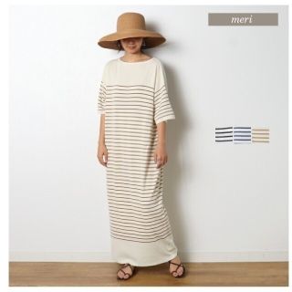 ザラ(ZARA)のmeriミーリー/ボーダーサマーニットワンピース/ベージュ(ロングワンピース/マキシワンピース)