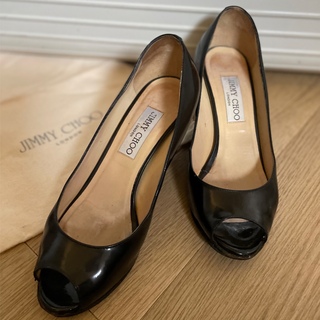 ジミーチュウ(JIMMY CHOO)のジミーチュウ　JIMMY CHOO  黒エナメルオープントゥウエッジソール　36(ハイヒール/パンプス)