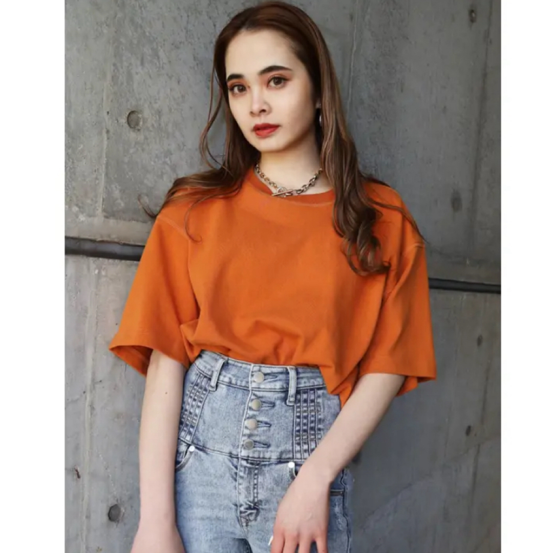 EMODA(エモダ)のエモダ　アウトステッチビックシルエットTシャツ　オレンジ レディースのトップス(Tシャツ(半袖/袖なし))の商品写真