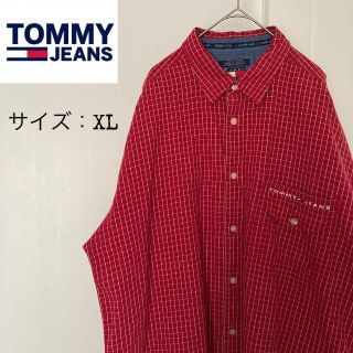 トミージーンズ(TOMMY JEANS)のトミージーンズ 古着 チェックシャツ ゆるダボ おしゃれ 刺繍ロゴ 90s XL(シャツ)