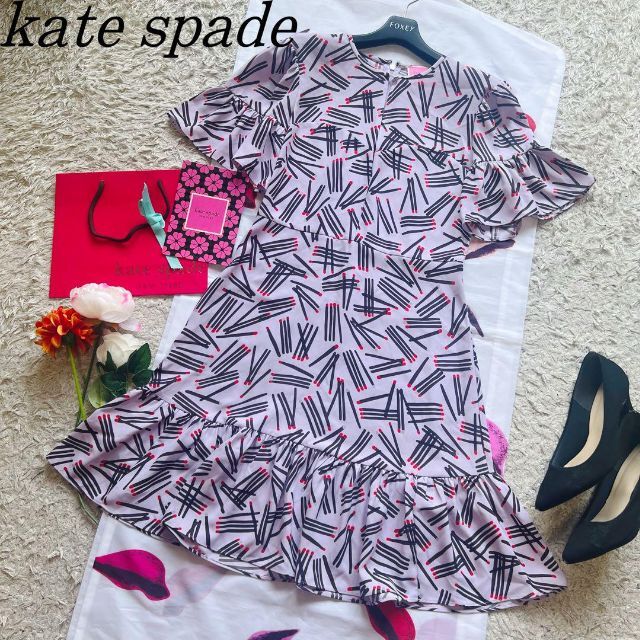 【新品】kate spade レオパード ワンピース 00 ピンク 人気 ワンピ